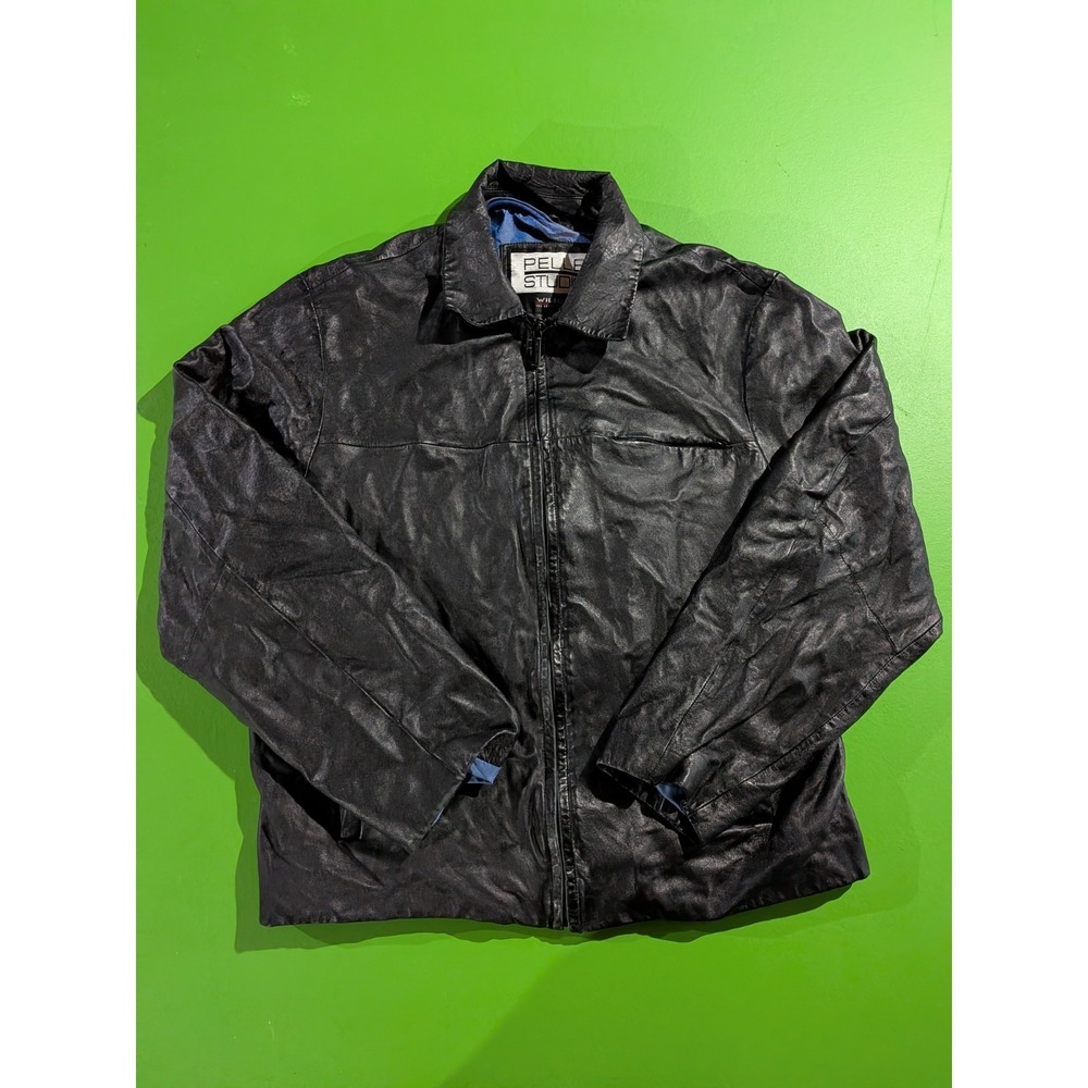 Wilson's Leather x Pelle Studio Black Leather Jacket Motorcycle Jacket XL Men's